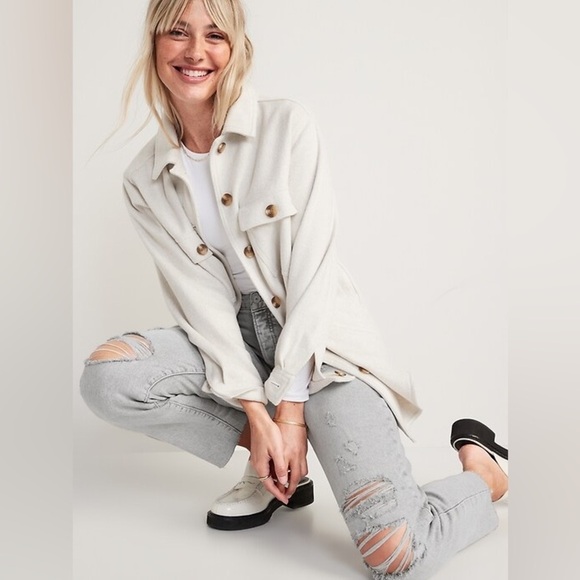 OLD NAVY - Soft-Brushed Utility Shacket for Women Size Medium - Tall - Oatmeal - Picture 9 of 11